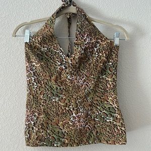 New Vintage Nolita Brown Leopard Print Sequin Halter Top Size M